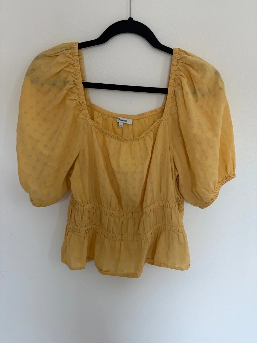 Madewell Yellow Puff-Sleeve Peasant Top